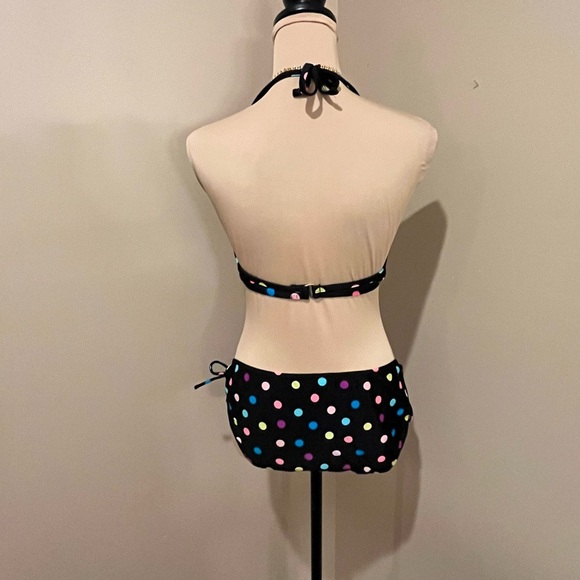 Tahiti Polka Dot Halter Bikini - Black  Multicolor Dots,  Top- Med/Bottem-Large - Picture 3 of 9